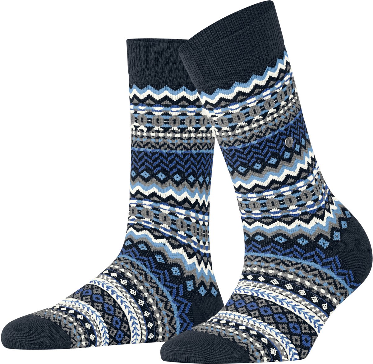 Burlington Fair Isle gedessineerd wol sokken dames blauw - maat 36-41