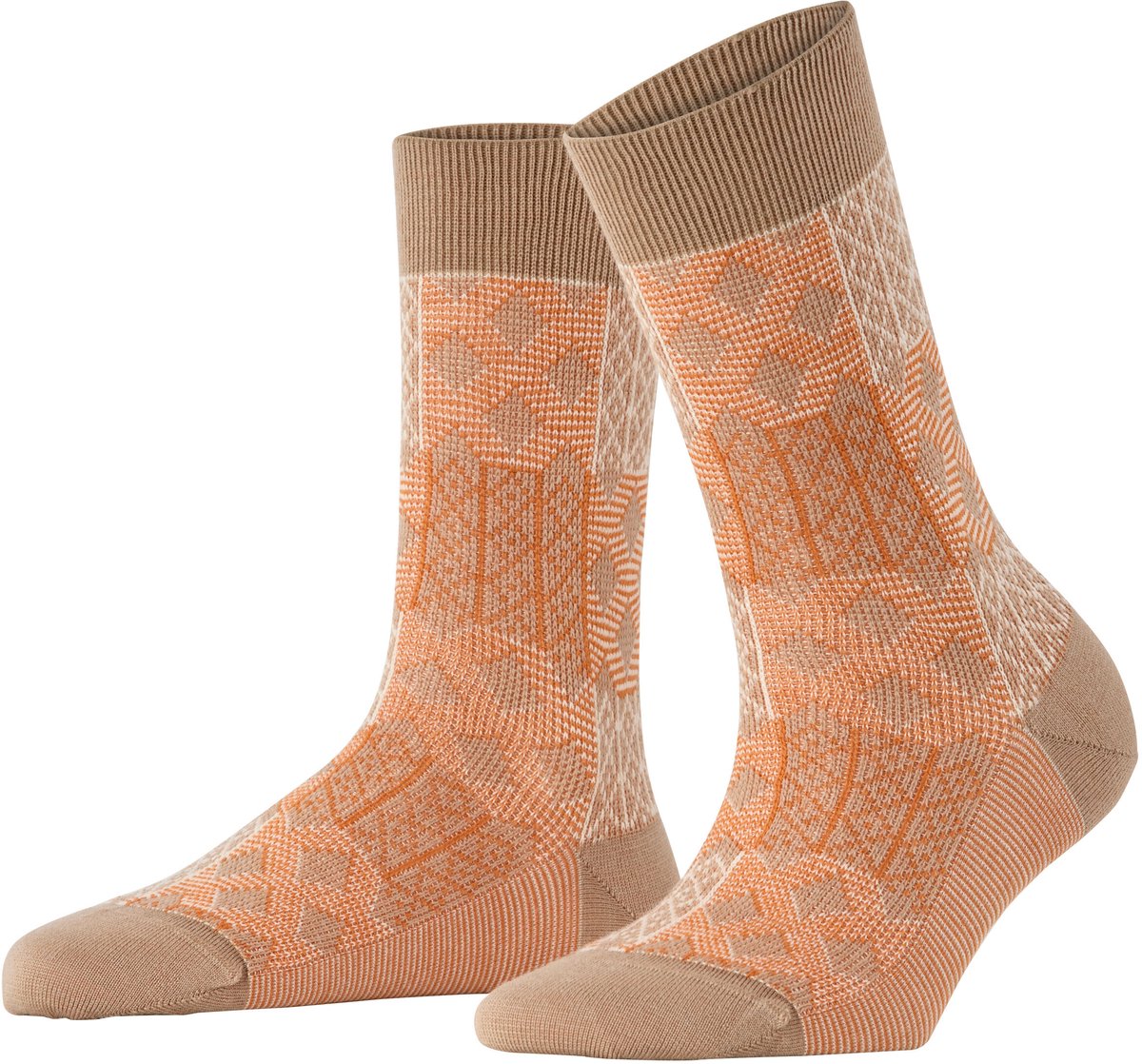 Burlington Mosaic gedessineerd wol sokken dames bruin - maat 36-41