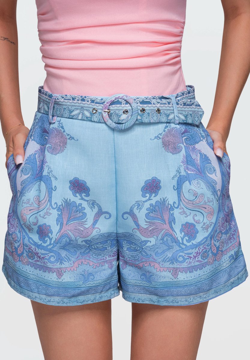 OMBRE Korte broek - Regular Fit - Rits - Paisley Blauw M