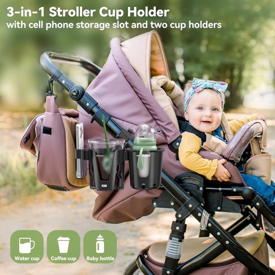 Universele Kinderwagen Bekerhouder met Telefoonhouder - 3-in-1 Afneembaar Design met 360° Rotatie voor Fiets en Scooter van Merkloos — afbeelding 2
