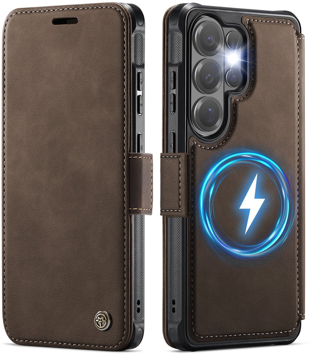 CaseMe Hoesje - Geschikt voor Samsung Galaxy S26 Ultra Hoesje - CaseMe 053 Slim Book Case - MagSafe Compatible - Bruin