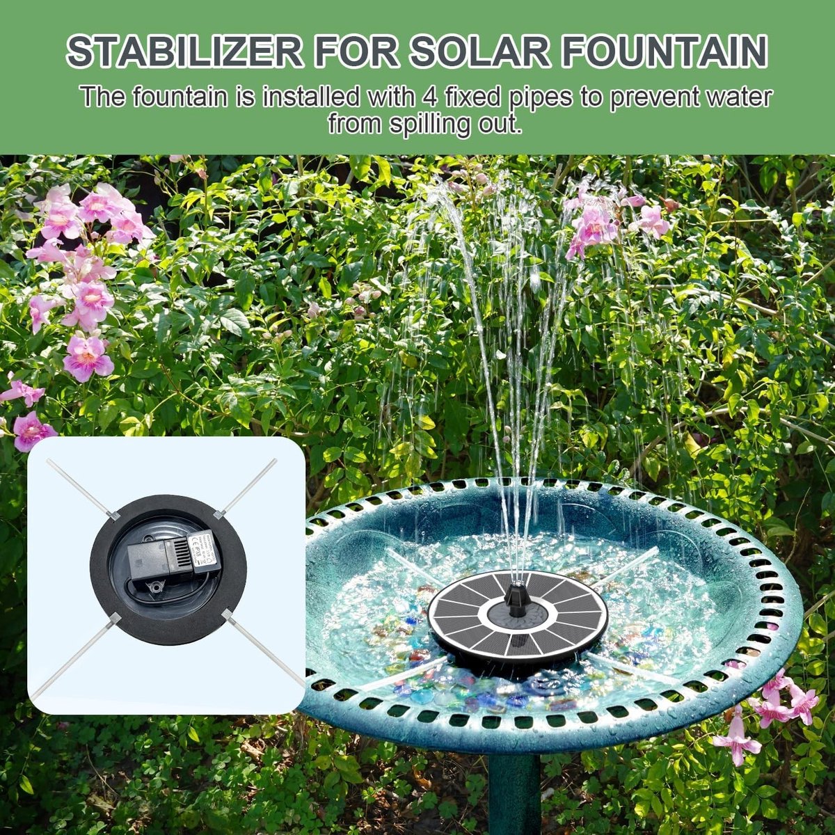 Zonnefontein - Glas - 3,5 W Zonnepaneel - 8 Watersprayunits - Voor Tuin en Vogelbaden