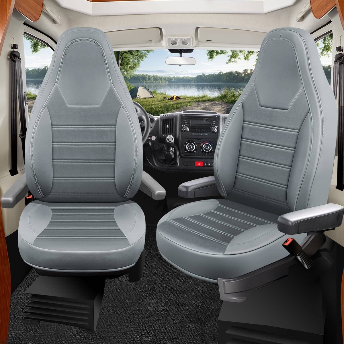 Premium Camper stoelhoezen voor Roller Team Kronos Alkoven HW8 in Grijs (2 losse stoelen)