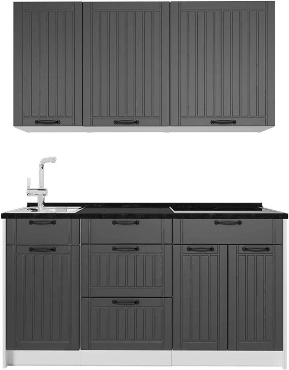 Vicco Eenpersoonskeuken Fame-Line, Donkergrijs/Wit, 150 cm, WB Antraciet
