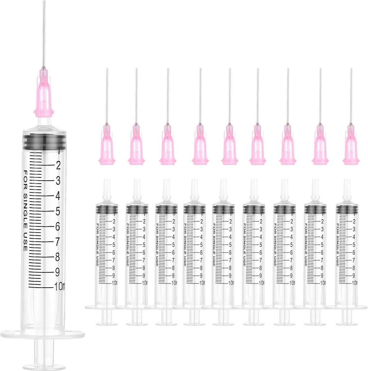 Thijox - Set van 10 spuiten 10 ml met robuuste stompe naalden, kunststof, ideaal voor laboratorium, tuinieren, dierenverzorging en precisiedosering