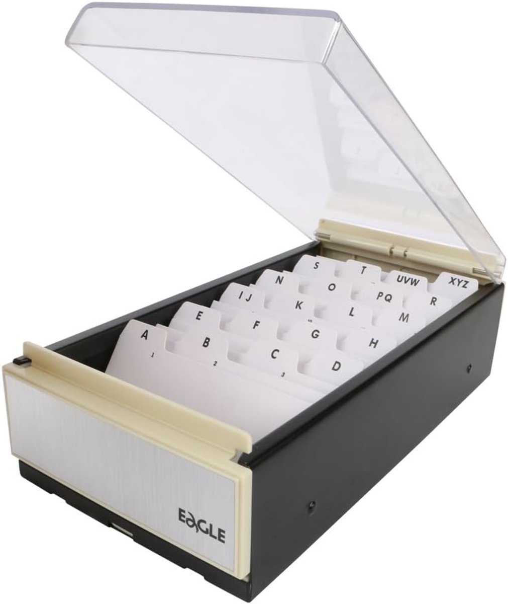 Eagle business card holder, storage for up to 600 cards, box size: 11 x 21 x 6.3 cm, metal/plastic black/transparent - ShopVlot