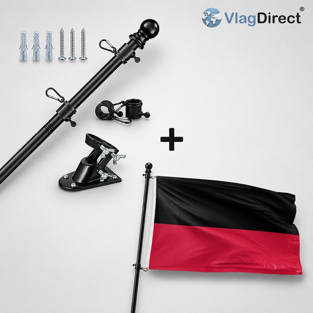 VlagDirect - Compleet vlaggenpakket - Zwarte vlaggenstok inclusief vlaggenstokhouder + Nijmegen vlag - Gemeente Nijmegen vlag - 90 x 150 cm.