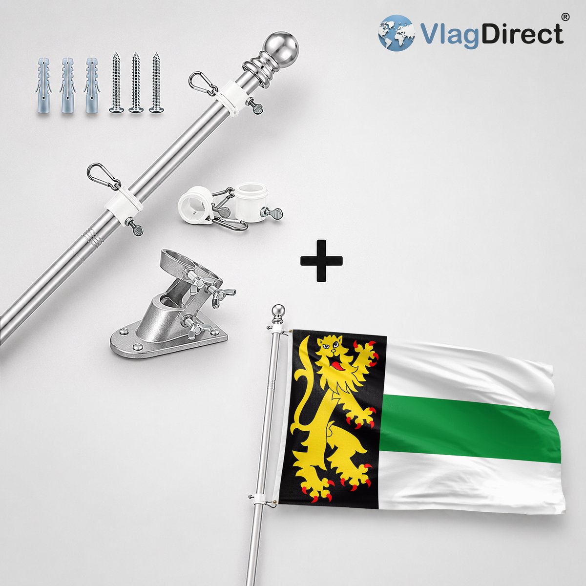 VlagDirect - Compleet vlaggenpakket - Zilveren vlaggenstok inclusief vlaggenstokhouder + Druten vlag - Gemeente Druten vlag - 90 x 150 cm.