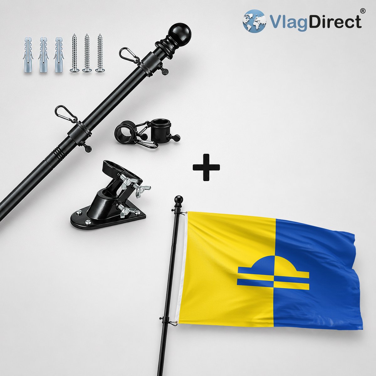 VlagDirect - Compleet vlaggenpakket - Zwarte vlaggenstok inclusief vlaggenstokhouder + Ede vlag - Gemeente Ede vlag - 90 x 150 cm.