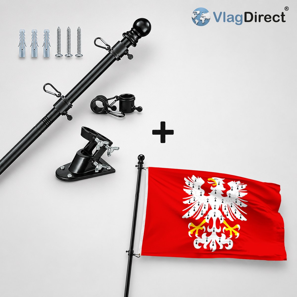 VlagDirect - Compleet vlaggenpakket - Zwarte vlaggenstok inclusief vlaggenstokhouder + Gemeente Somme-Leuze vlag - 90 x 150 cm.
