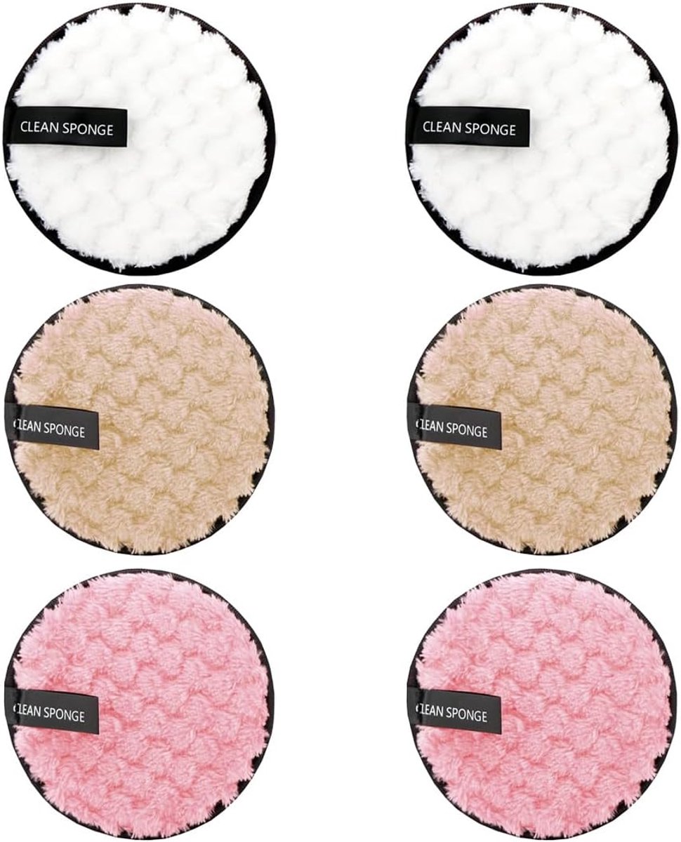 6 Wasbare herbruikbare pluisvrije make-up remover wattenschijfjes voor gezicht, ogen en lichaam, 12 cm - ShopVlot