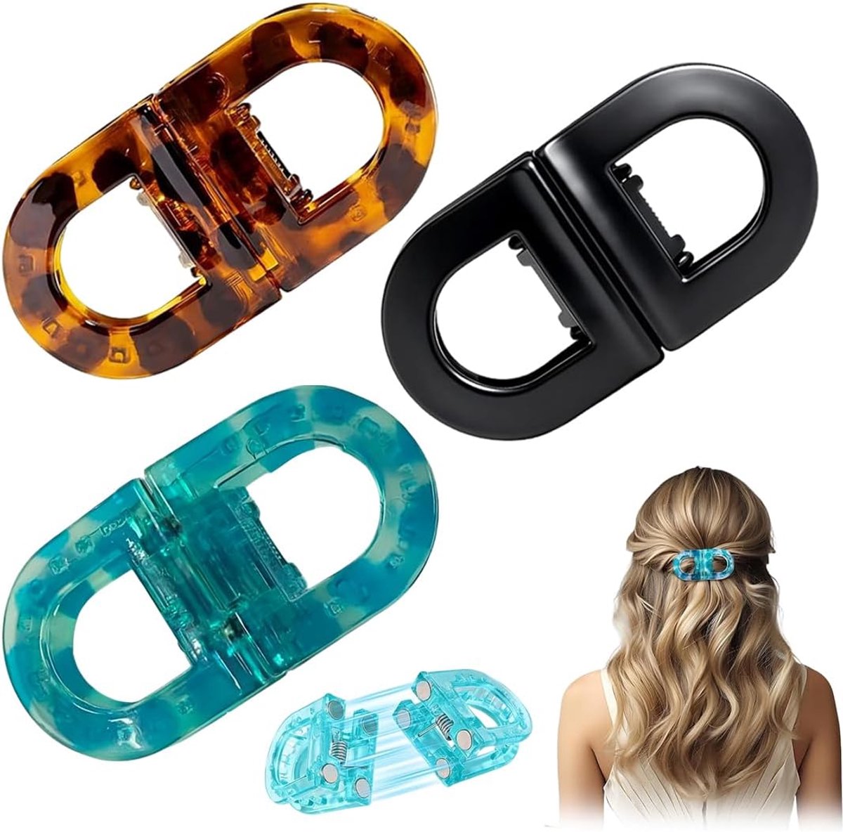 3 stuks Magnetische Haarspangen, Rutschvaste Magnetische Haarstyling Klips voor Vrouwen, Naadloze 2-in-1-design voor - ShopVlot
