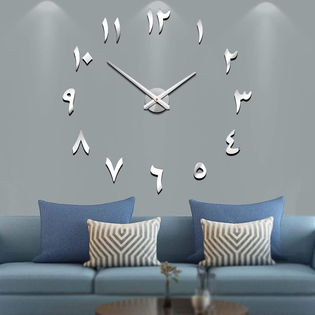 Mute DIY Frameless Large Wall Clock Arabic Numerals 3D Mirror Sticker Home Office Decorations (Silver) - ShopVlot