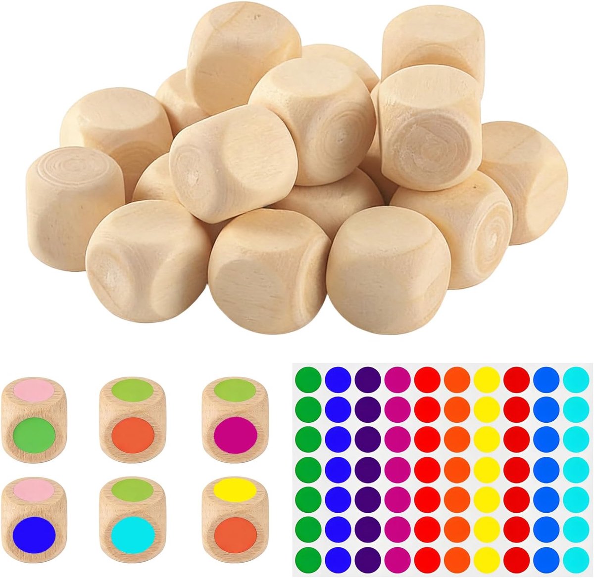 60 stuks onbeschilderde houten dobbelstenen, blank, 20 x 20 x 20 mm, doe-het-zelf lege dobbelstenen, kleine blanco - ShopVlot
