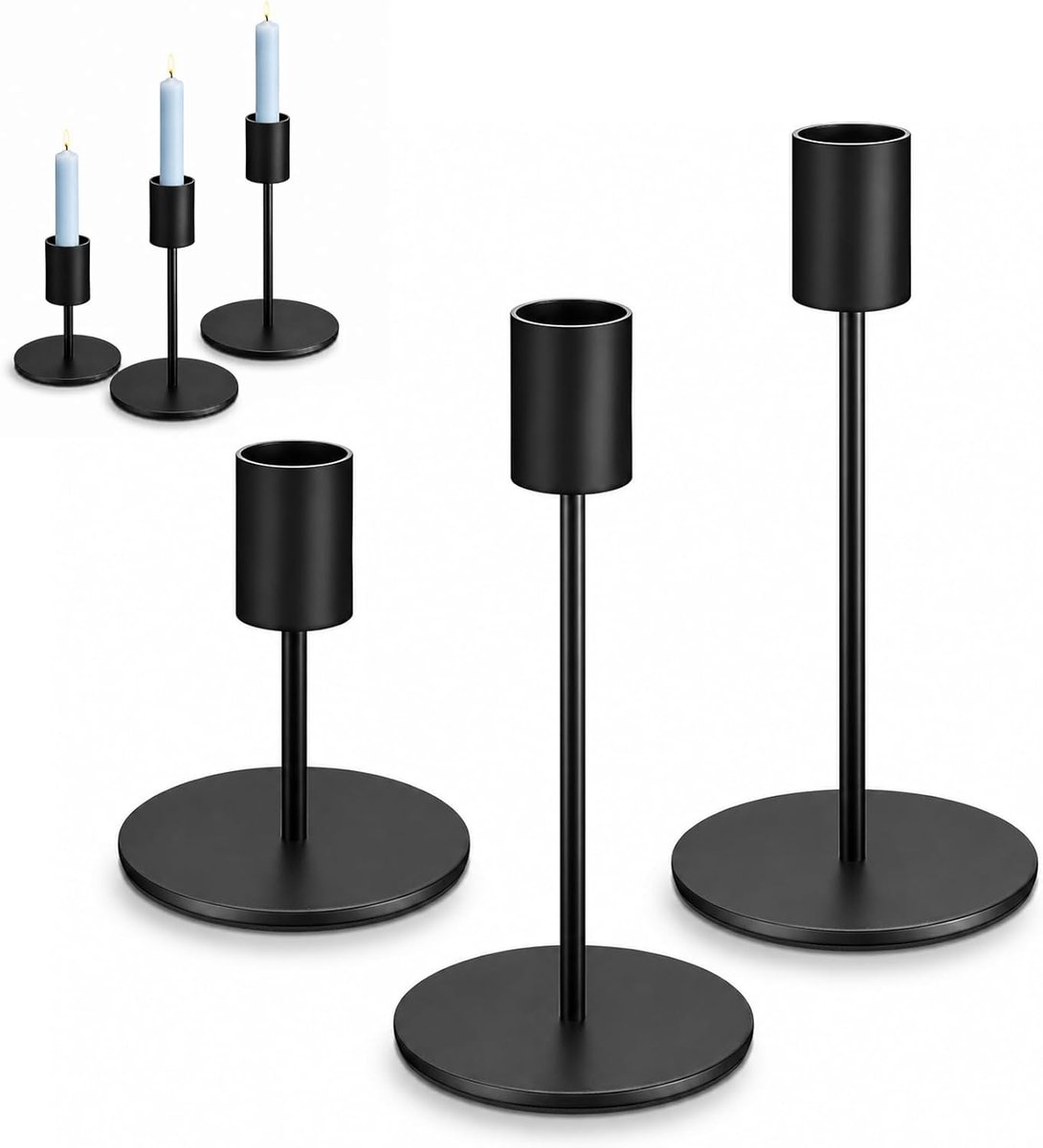 Kandelaar set van 3 - zwart - aluminium en ijzer - vintage tafeldecoratie - ShopVlot