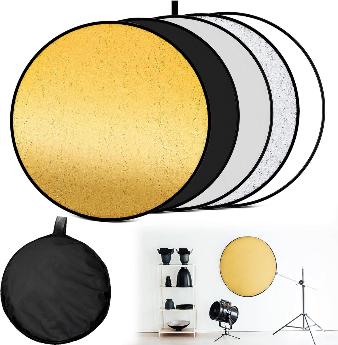 Fotografie reflector 60cm - opvouwbaar nylon - 5-in-1 lichtdiffuser - ideaal voor portretfoto's - ShopVlot