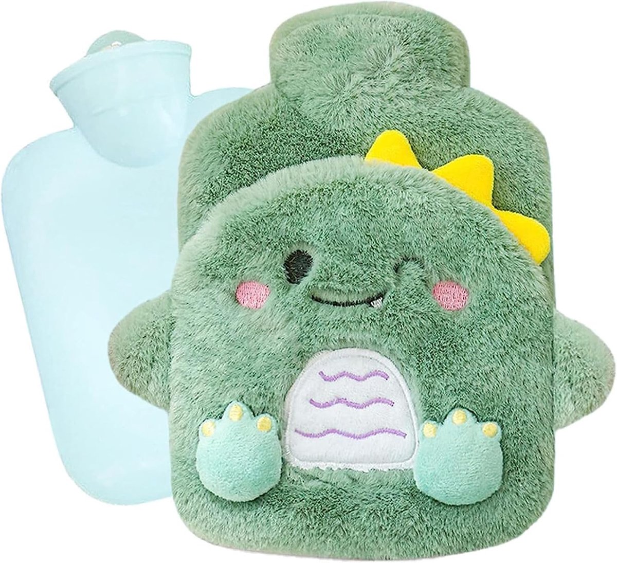 Warmwaterkruik Dino 400 ml - Pluche Deksel - Cuddly en Veilig voor Kinderen - ShopVlot