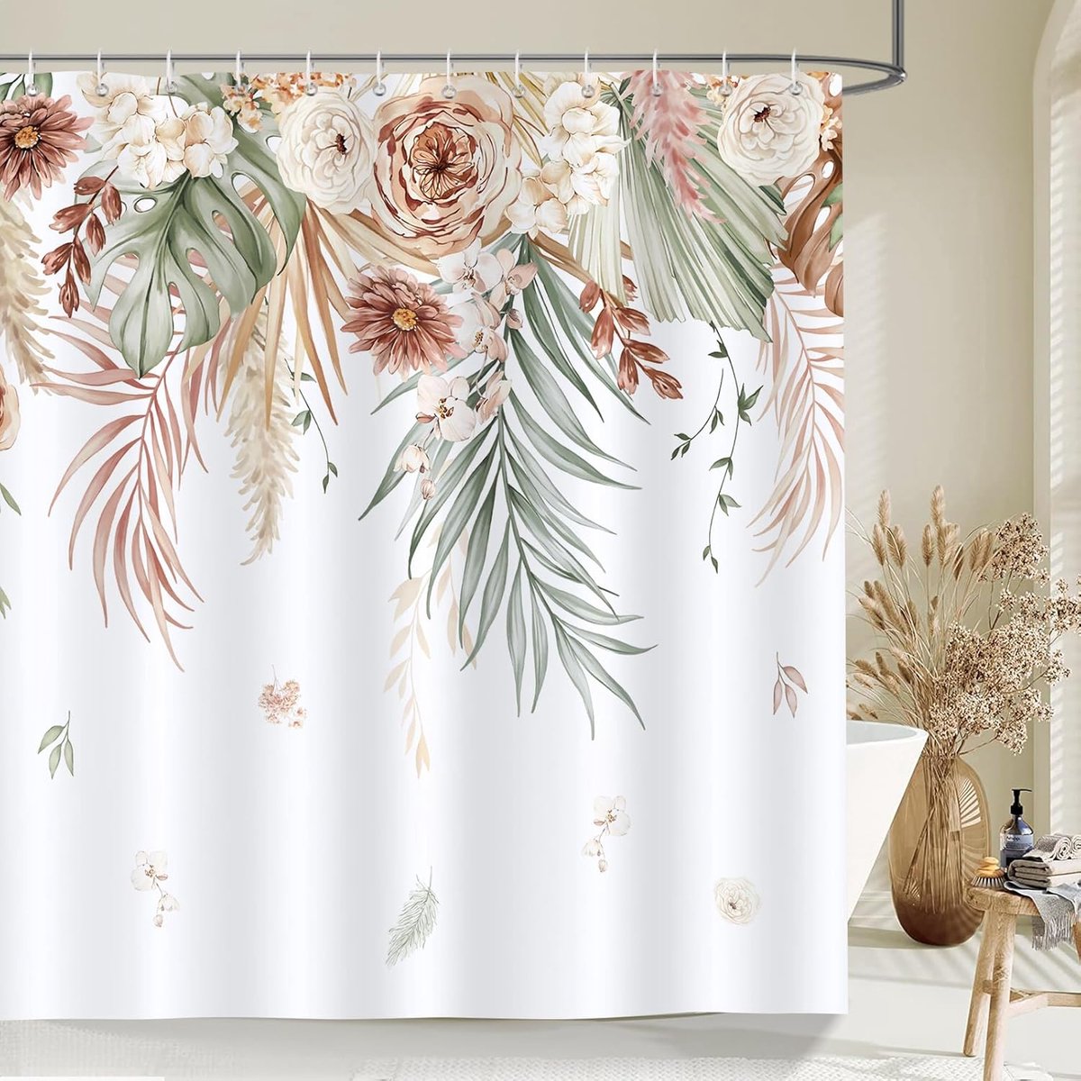 Douchegordijn 183x183cm - Polyester met bloemen en bladeren - Waterdicht - Creëer een natuurlijke sfeer - ShopVlot