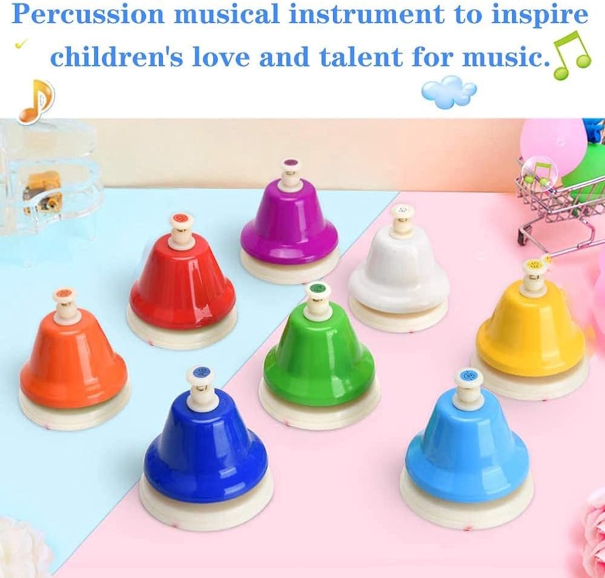 Tafelklokken 8 tonen diatonische metalen handklokken - regenboogmuziek - muzikaal slaginstrument - ShopVlot