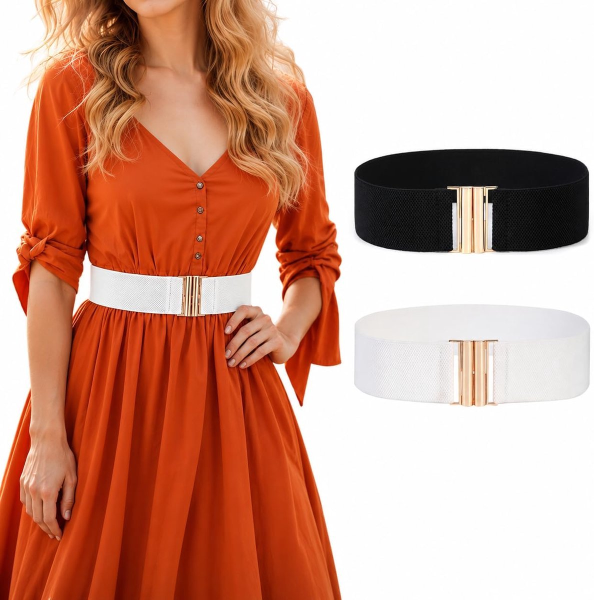 Elastische riem dames - brede pasvorm - zwart en wit - voor een slank figuur - ShopVlot