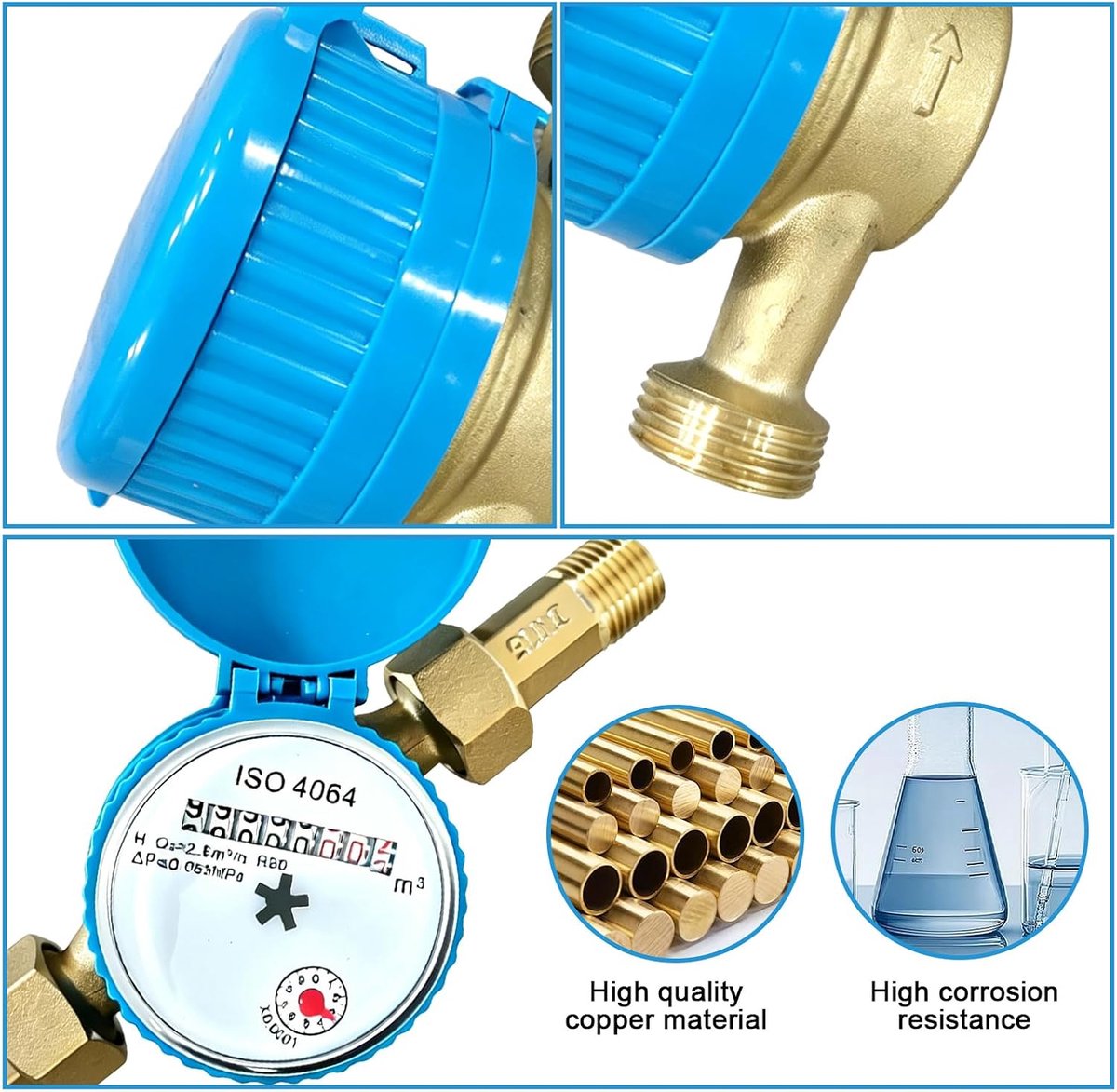 Watermeter tuin 1/2 inch - gekalibreerd messing - vorstbestendig - nauwkeurige meting voor huis en tuin - ShopVlot