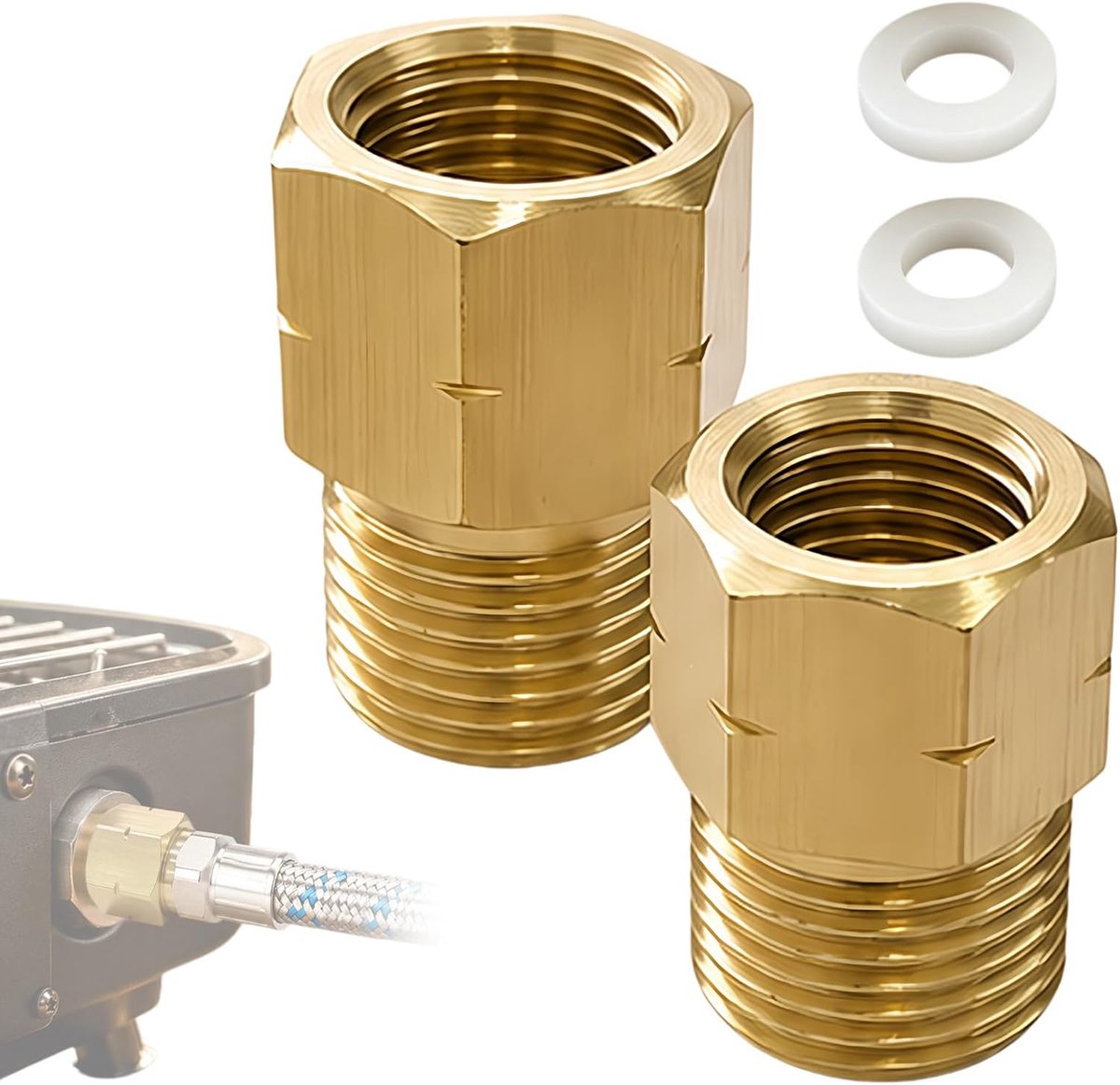 Messing LPG-adapter, 3/8" AG naar 1/4" IG links, 2 stuks - Hoge slijtvastheid, hoge sterkte, lange levensduur, veilige - ShopVlot