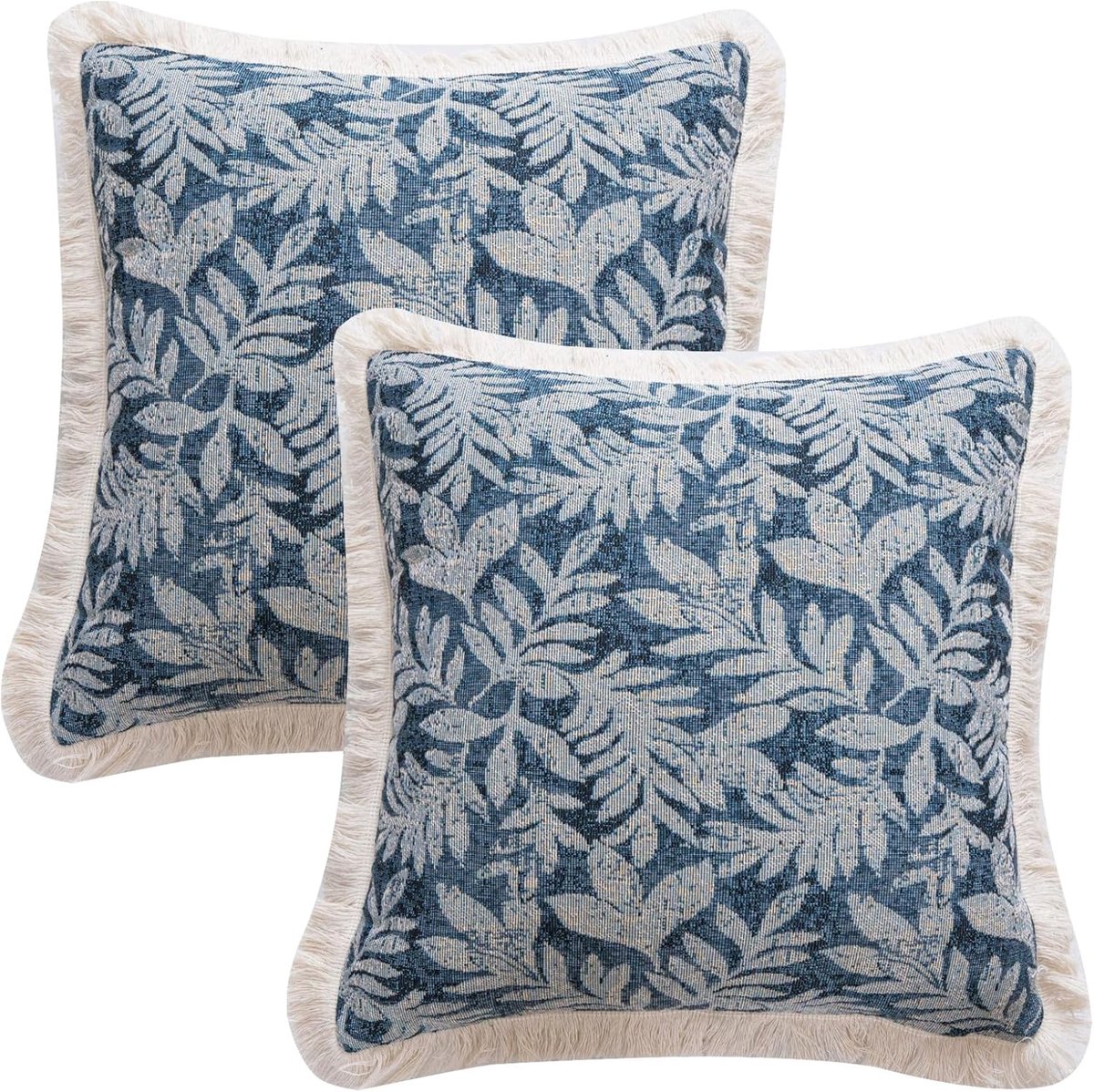 Floral Pillow Cases Black Set of 2 Aesthetic Jacquard Tassel Pillow Covers, Elegant Room Decor - ShopVlot