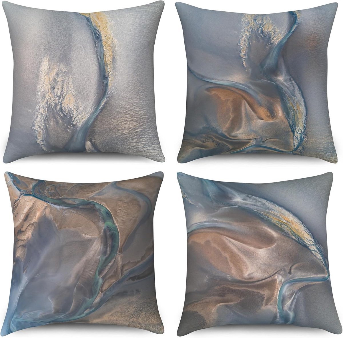 Set van 4 kussenslopen van 40 x 40 cm, blauwgrijs, kleurverloop, moderne marmerkunst, kussenslopen met verborgen - ShopVlot