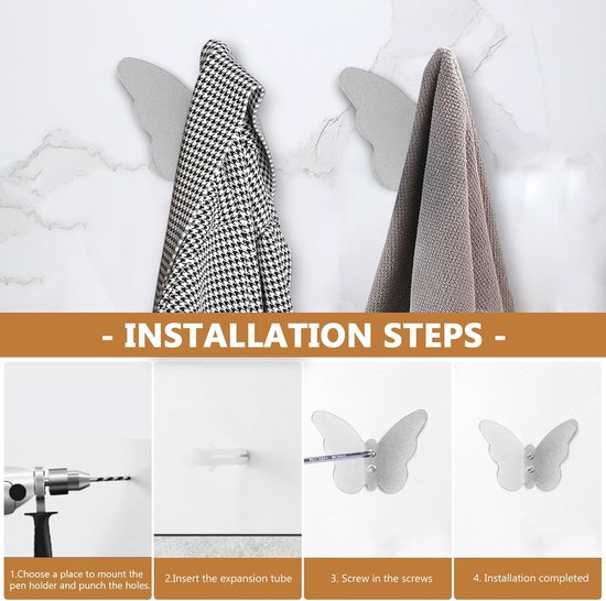 Pack of 10 Wardrobe Hooks Clothes Hooks Wall Hooks Silver Creative Butterfly Hooks Wardrobe Coat Hooks for Coats - ShopVlot — afbeelding 4