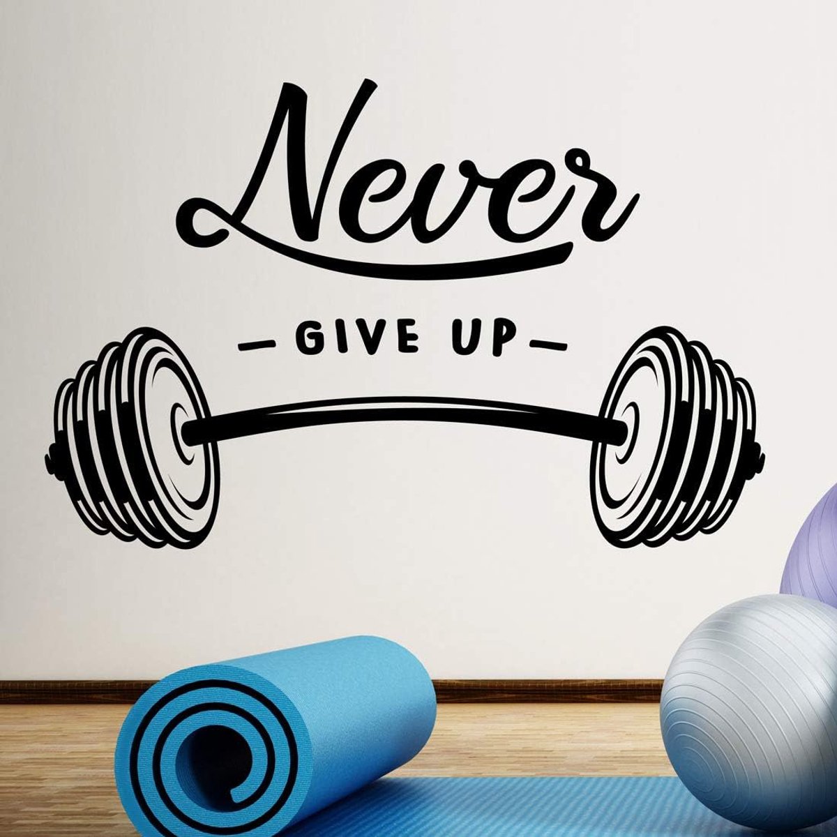 Never Give up Barbell Wall Sticker Home Gym Decal Fitness Motivational Workout Weight Hanging Inspirational Exercise - ShopVlot