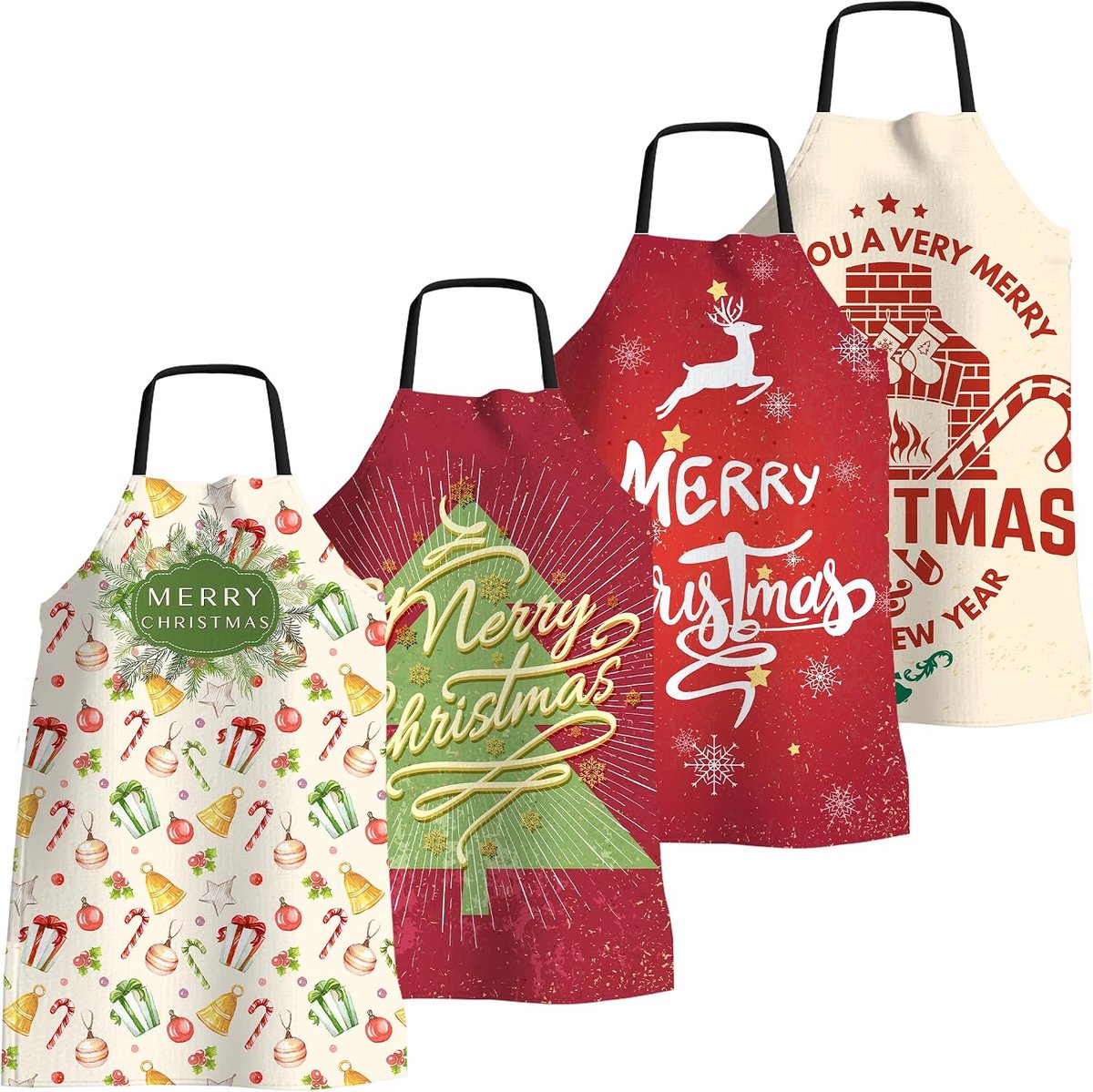 4 stuks kerstschort grappig kerstschort voor vrouwen mannen verstelbare keukenschorten waterdicht schort voor keuken - ShopVlot