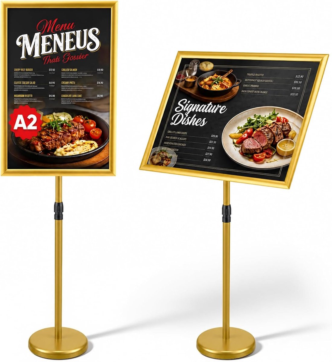 A2/A3 Rugged Display Stand with Weighted Base, 360° Adjustable Aluminium Poster Holder for Menu, Ads, Sales, Reviews - ShopVlot