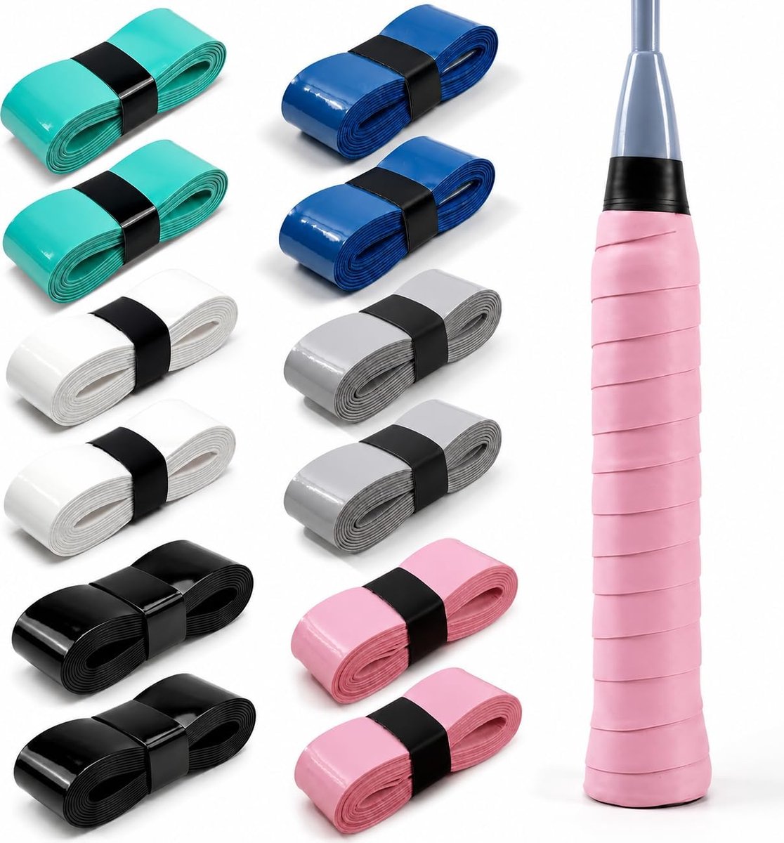 12 stuks antislip badminton, overgrip gripband voor tennis, squash en badmintonracket, antislip, zweetabsorberend - ShopVlot