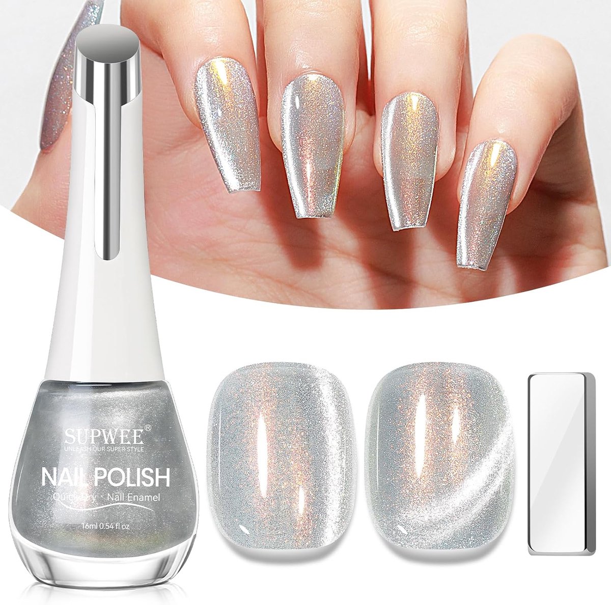 Nail Polish 15 ml - Magnetisch Zilver - Sneldrogend Glitter - Voor Adembenemende Nail Art - ShopVlot