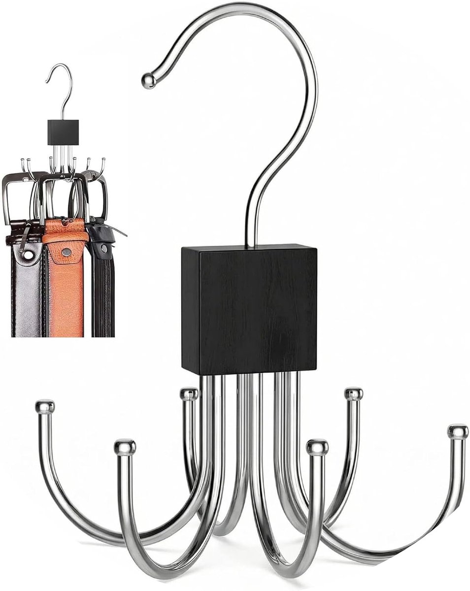 Riemopslag 2 stuks - 360 graden draaibare metalen riemhouder - 6 haken voor 24 riemen - ruimtebesparende organizer - ShopVlot