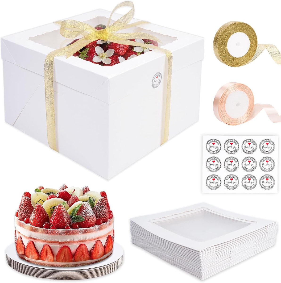 Cakebox 30,5 x 30,5 x 20,3 cm - Set van 10 - Met venster en voet - Ideaal voor het vervoeren van taarten - ShopVlot