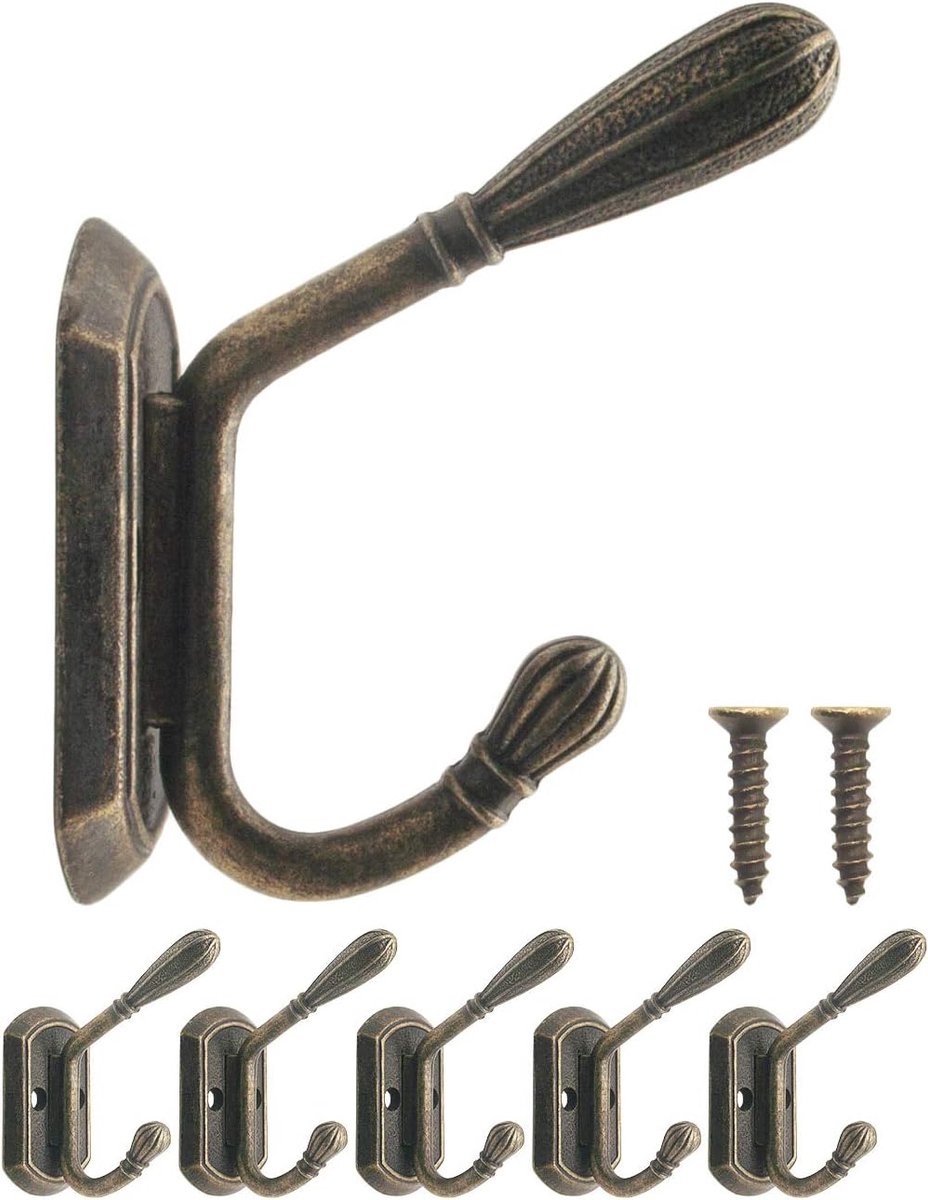 Kledinghaken set van 5 - dubbele haken - gietijzeren vintage look - ideaal voor jassen en handdoeken - ShopVlot