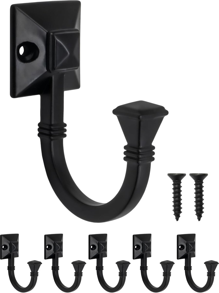 Wandhaken set van 5 - massief ijzer - zwart - ideaal voor jassen en tassen - ShopVlot