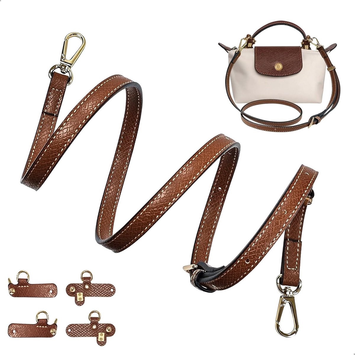 Verstelbare lederen riem 95-124cm - zacht leer - met 2 haken - ideaal voor mini tassen - ShopVlot