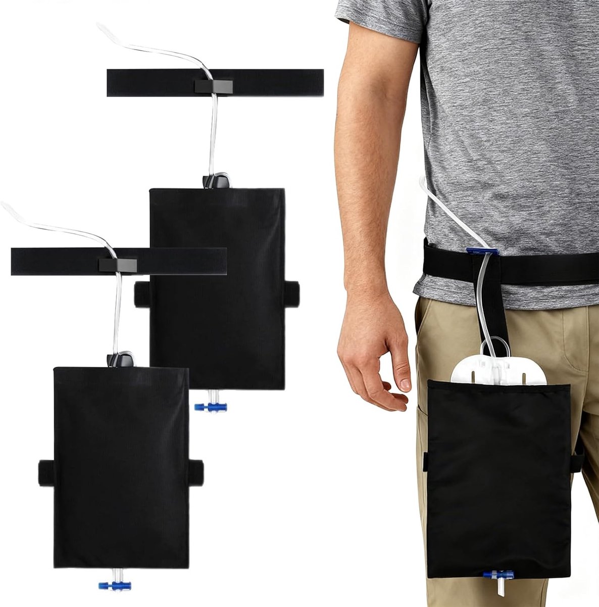 Leg Bag Holder, 2 Pieces, Catheter Leg Bag Holder, Black Urine Bag, Leg Bag, Holder with Strap, Leg Bag, Easy Access - ShopVlot