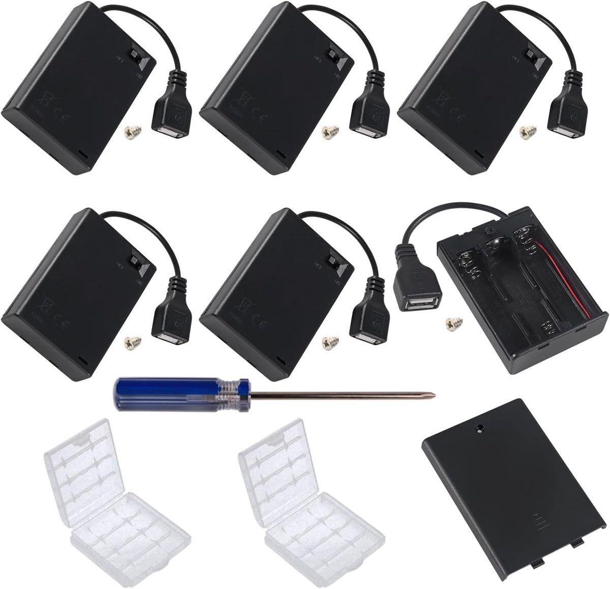 GTIWUNG Pack of 6 3AA Battery Holders with USB and Switch, 4.5 V, Battery Holder, Plastic, Battery Holder, Storage - ShopVlot