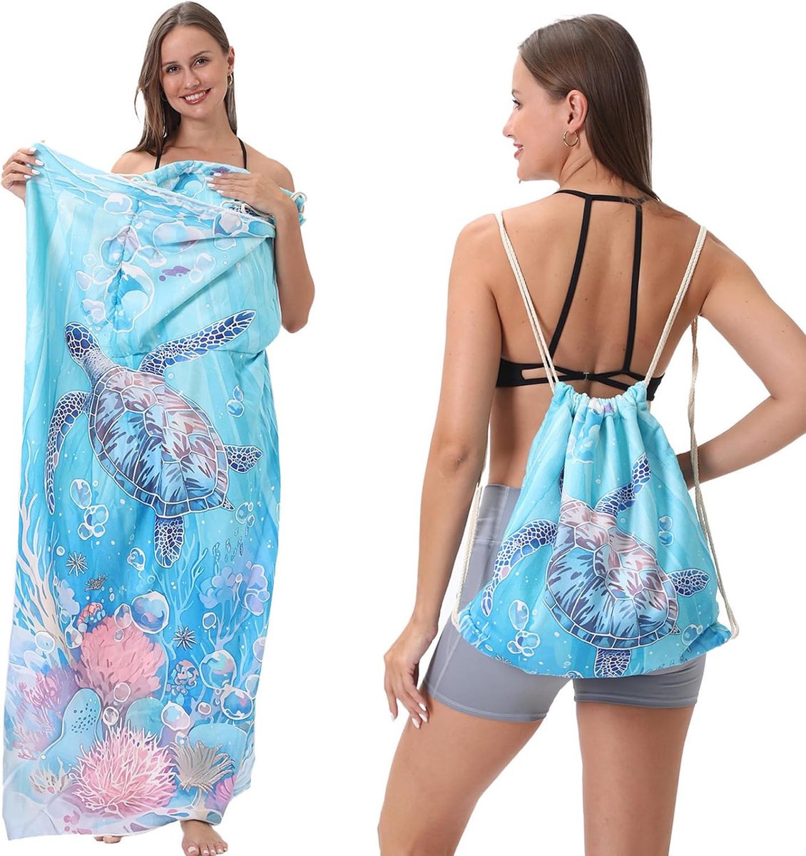 Grote strandhanddoek 70 x 140 cm - marineblauwe print - zandvrij - ideaal voor op vakantie - ShopVlot