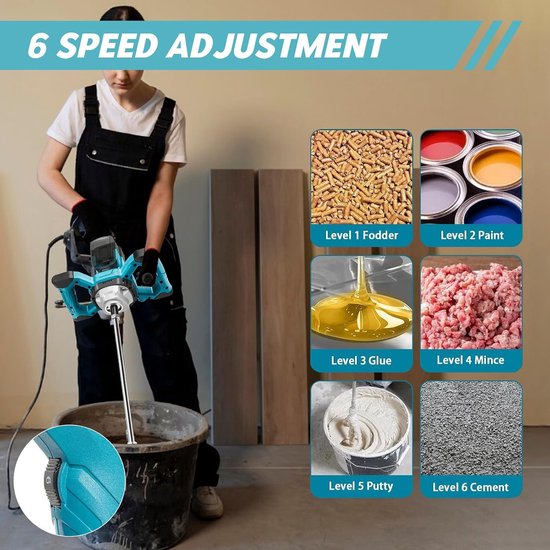 Draadloze Mortelmenger 3200 W - Multifunctionele Betonmixer met 6 Snelheden - Ergonomische Handgreep voor Precisie - ShopVlot — afbeelding 5