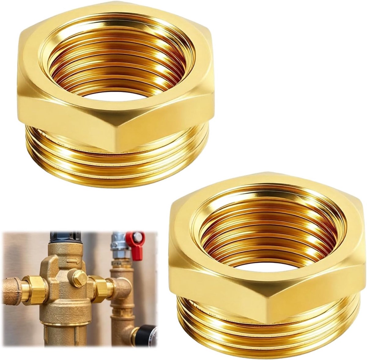 Verloopstuk 1 inch naar 3/4 inch - messing reductie - binnendraad/buitendraad - ideaal voor waterleidingen - ShopVlot