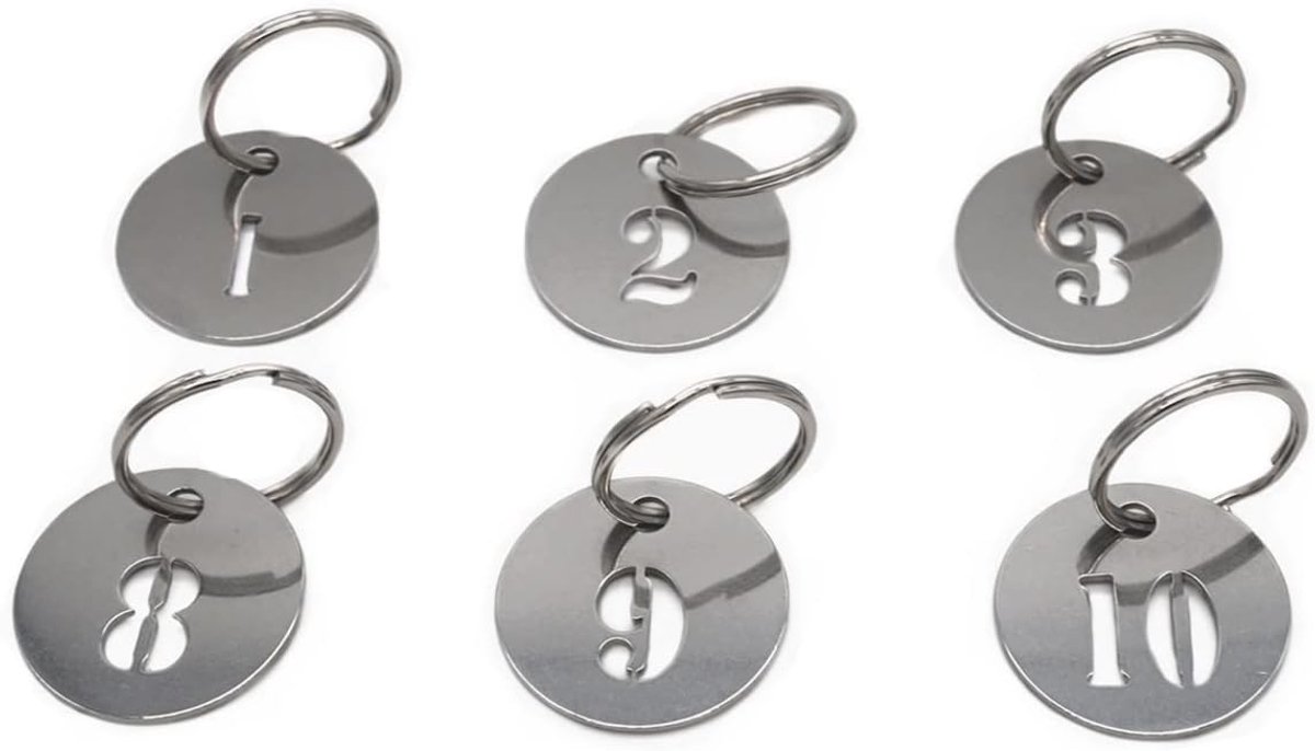 Sleutelhangers 1" Genummerd - 304 RVS Sleutelhangers met Ringen - Duurzaam en Waterdicht voor Organisatie - ShopVlot