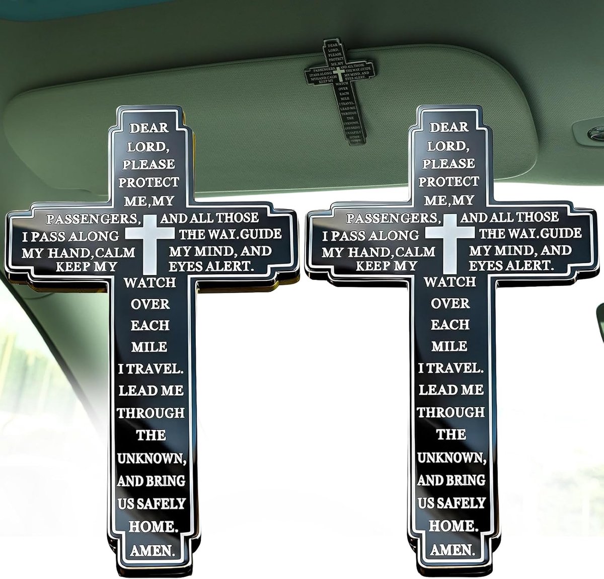 Kruis-vizierclip set van 2 - zwart - religieuze autovizieraccessoires - biedt spiritueel comfort - ShopVlot