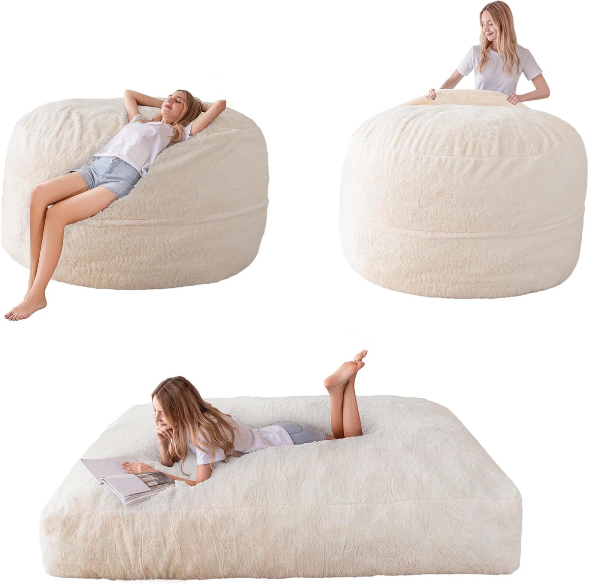 Zitzak bed 135 x 190 cm - Fluffy vulling - Shaggy hoes - Ideaal voor ontspanning - ShopVlot