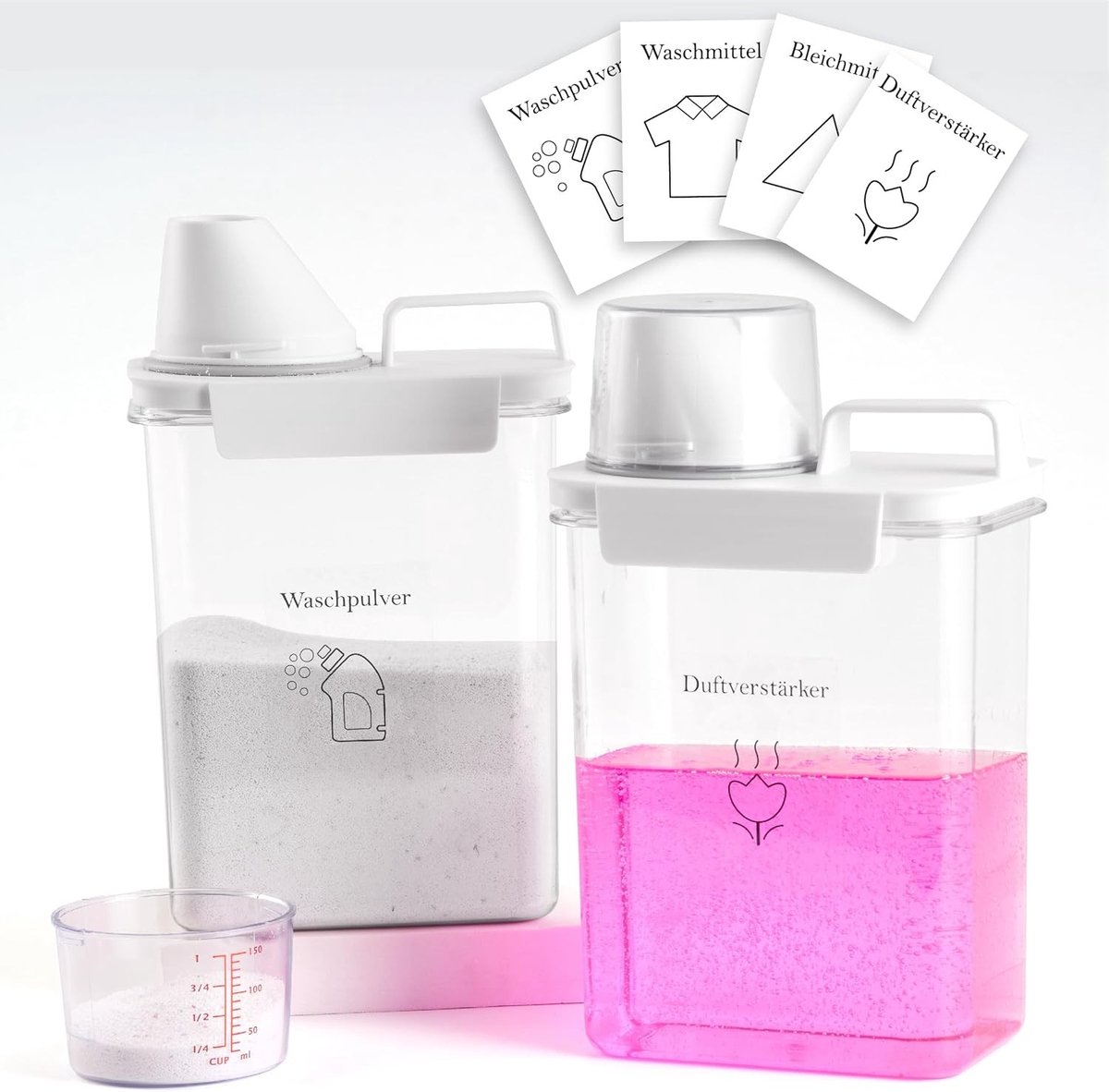Set van 2 Opbergdozen voor Vloeibaar Wasmiddel - 1800 ml - Duurzaam en Temperatuurbestendig - Voor Organisatie van Wasruimte