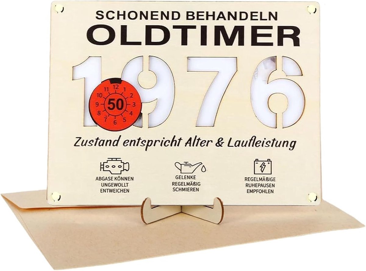Geldcadeau 50e verjaardag - houten geschenkdoos - humoristisch ontwerp - leuk voor mannen - ShopVlot