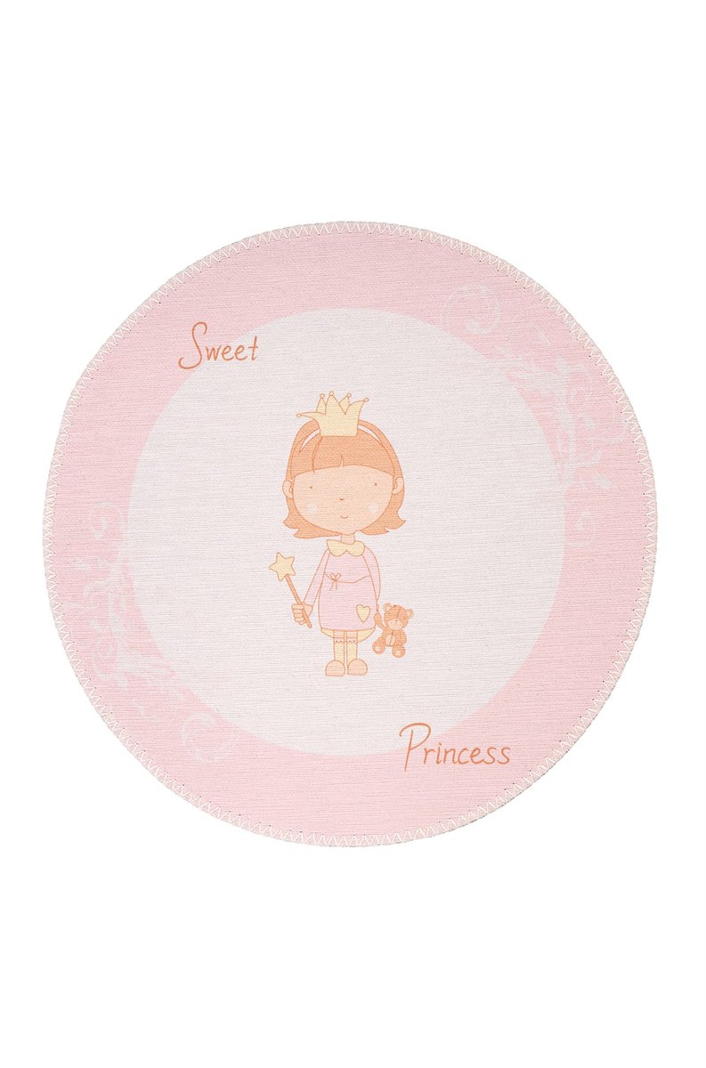 Padiro rond laagpolig kindervloerkleed Ø 160 cm - roze - met prinses / teddybeer kindermotief - geschikt voor kinderkamer en vloerverwarming - van polyester